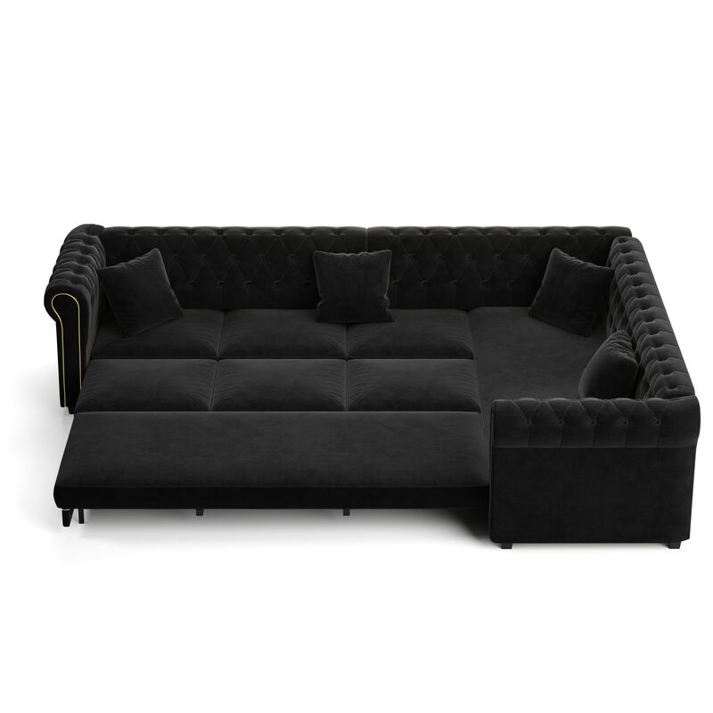 Gorheg Velvet L‑Shaped Chesterfield Sectional Sleeper Sofa image number 8