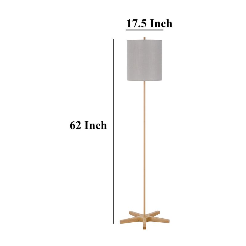 Plue 62 Inch Floor Lamp, Brown Pole w Star Wood Base, White Shade - Benzara