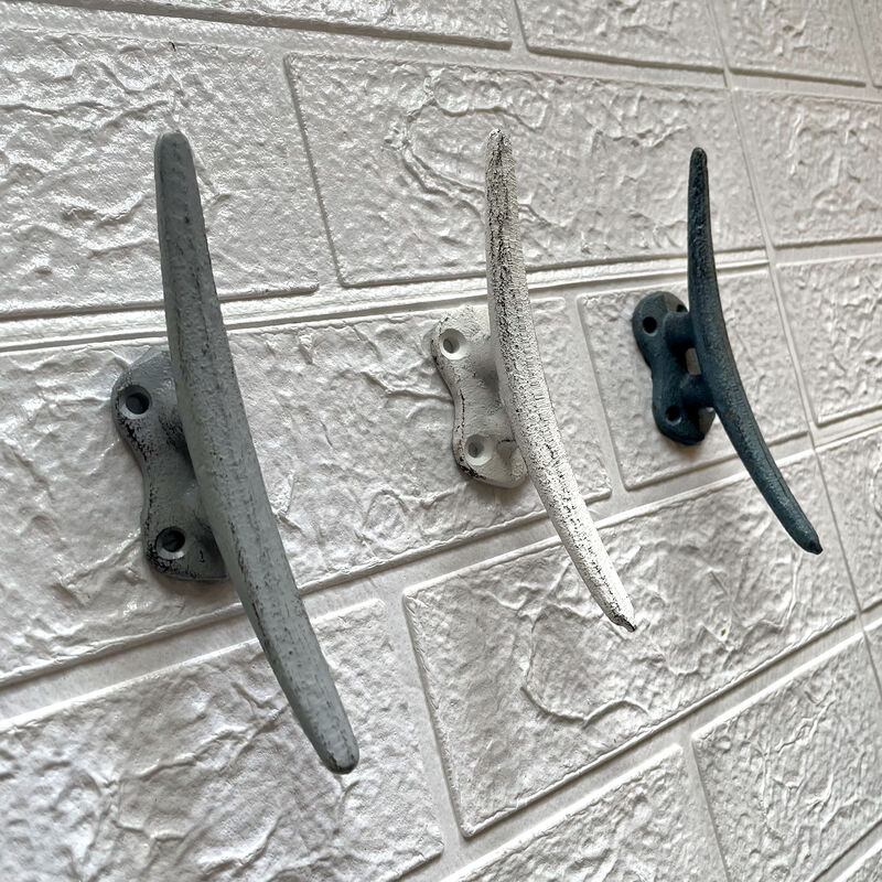 Set of 3 Cast Iron Boat Cleat Wall Hooks in Coastal Blue, Gray, and White &ndash; 5.5-Inch Decorative Nautical Hooks for Towel, Key, or Coat Hanging image number 5