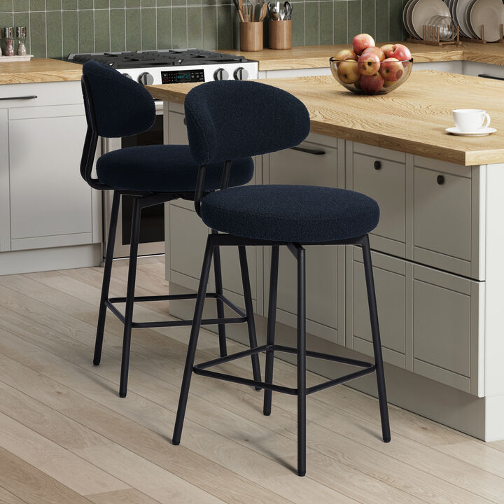WestinTrends Modern Upholstered Sherpa Fabric Counter Height Bar Stools with Back (Set of 2)