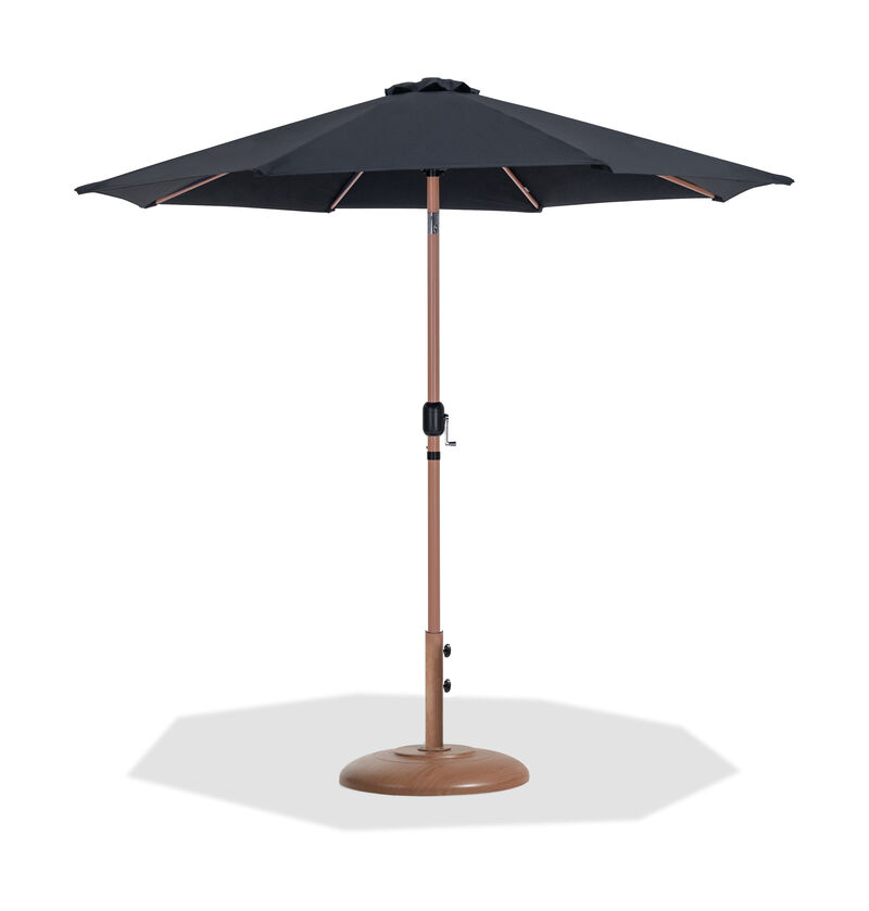 Meridian Furniture Fiji Black Fabric / Teak Aluminum Patio Umbrella with Base Sets