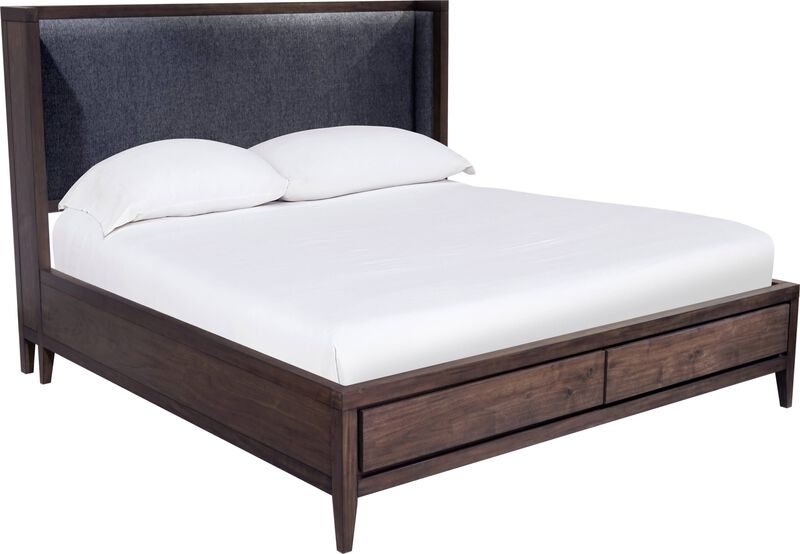 Boracay California King-size Upholstered Wingback Storage Bed in Wild Oats Brown