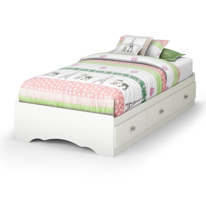 Hivvago Twin size White Platform Bed Frame with 3 Storage Drawers