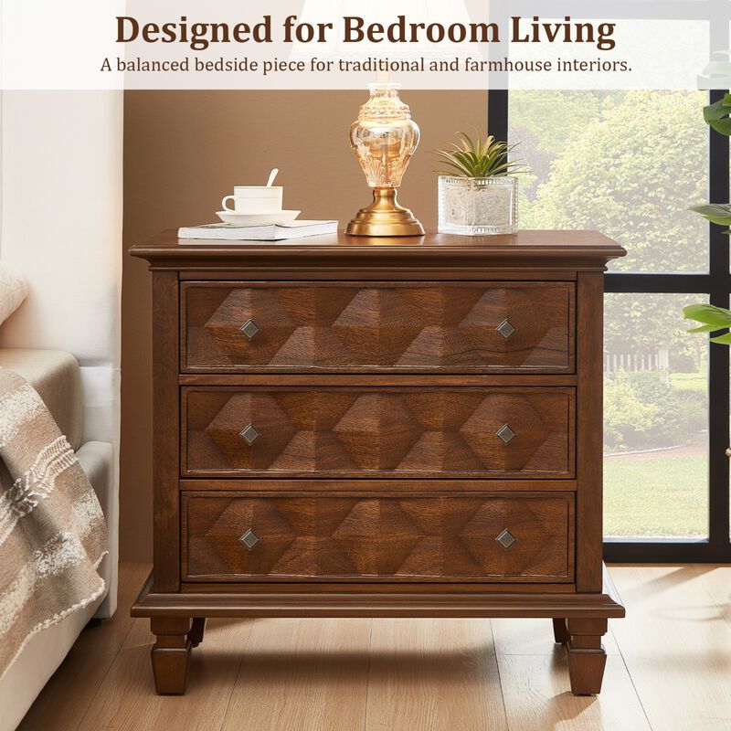 Nufwor Built‑in Charging Station Farmhouse 3‑Drawer Nightstand image number 2