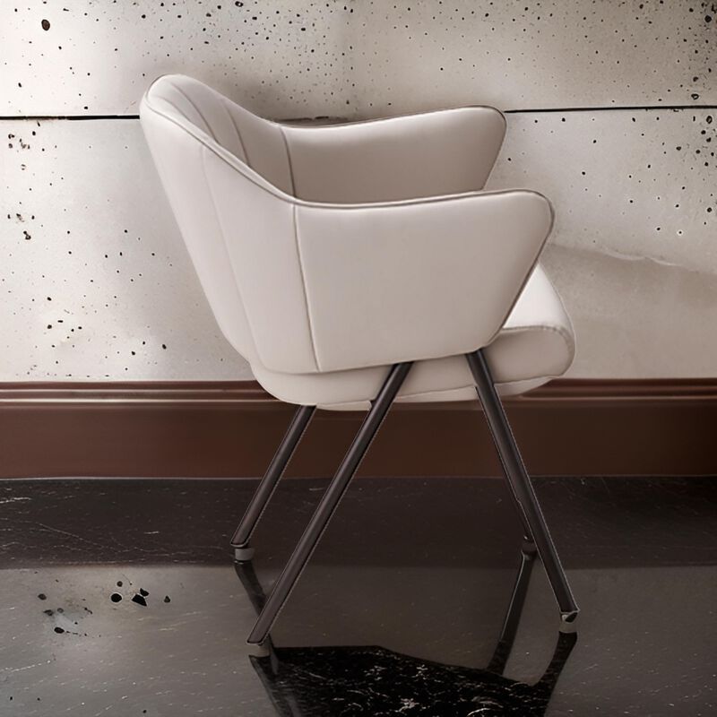 Sem 24 Inch Dining Chair Set of 2, Curved Padded, Tufted Taupe Faux Leather - Benzara