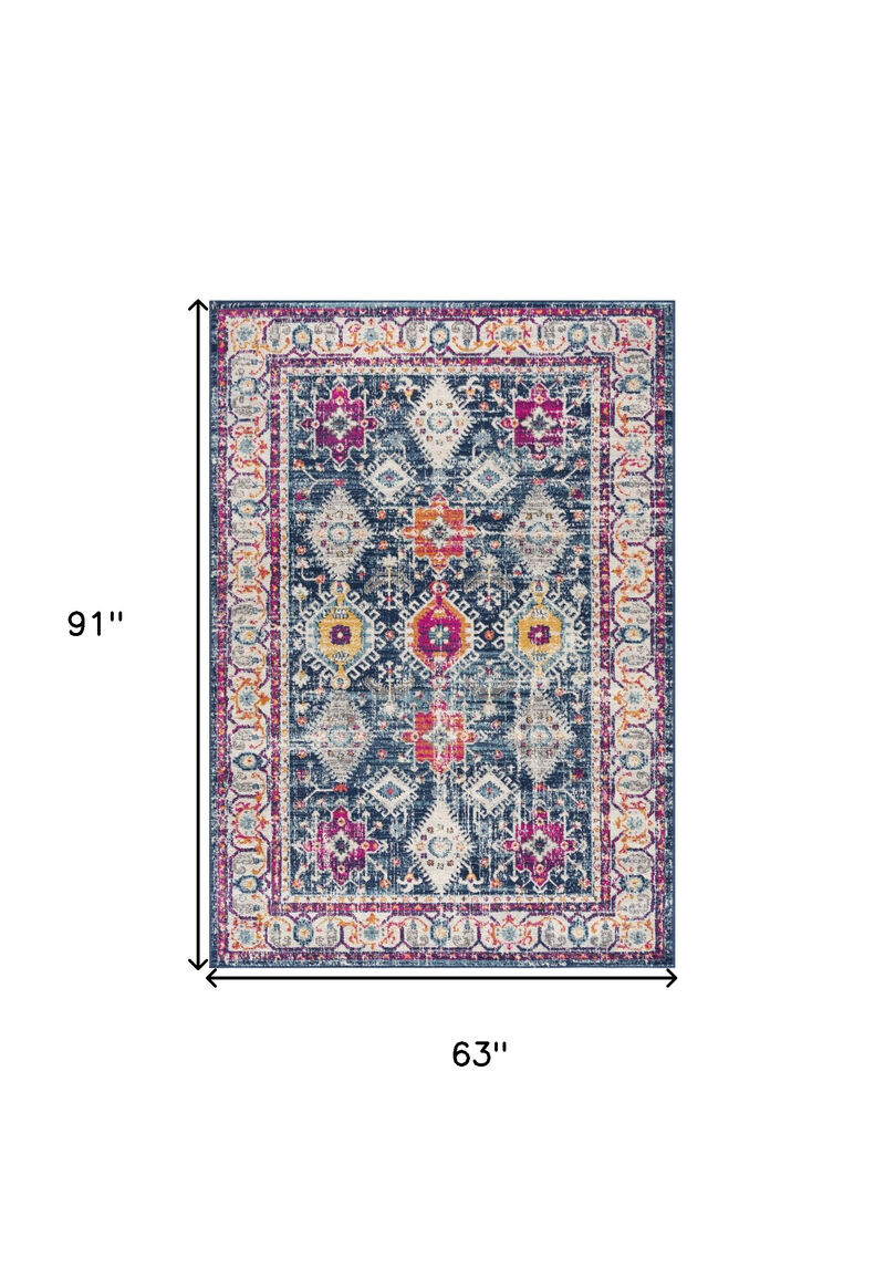 5 X 8 Navy Traditional Decorative Area Rug
