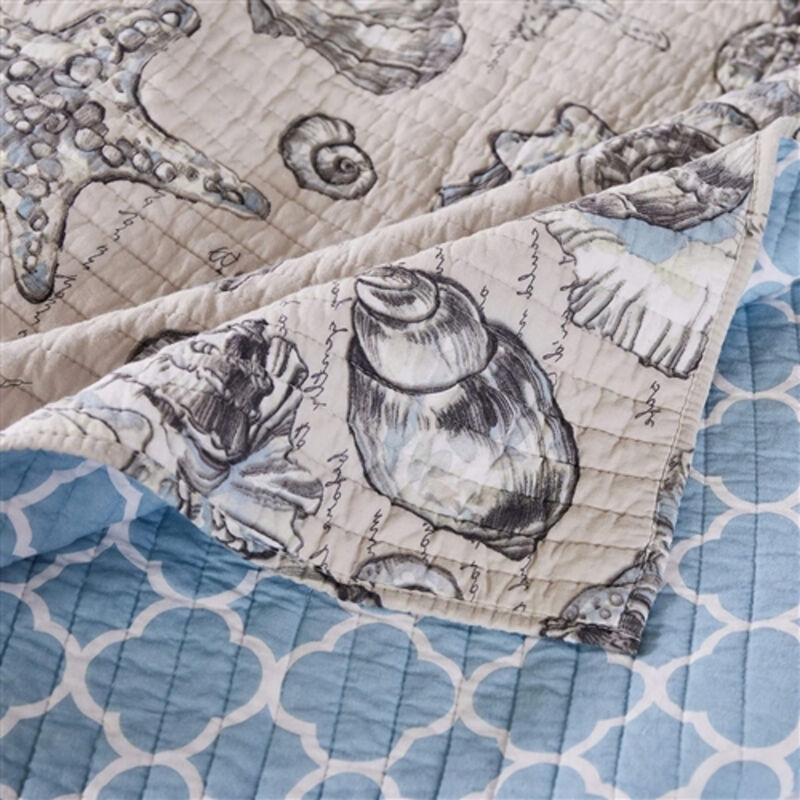 Seaside Shells Reversible Quilt Set – Soft 3-Piece Microfiber Coastal Bedding