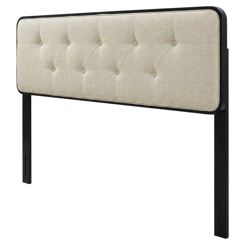 Fabric and Wood Button-Tufted King Headboard Only for Bed Frame, Black Beige image number 2
