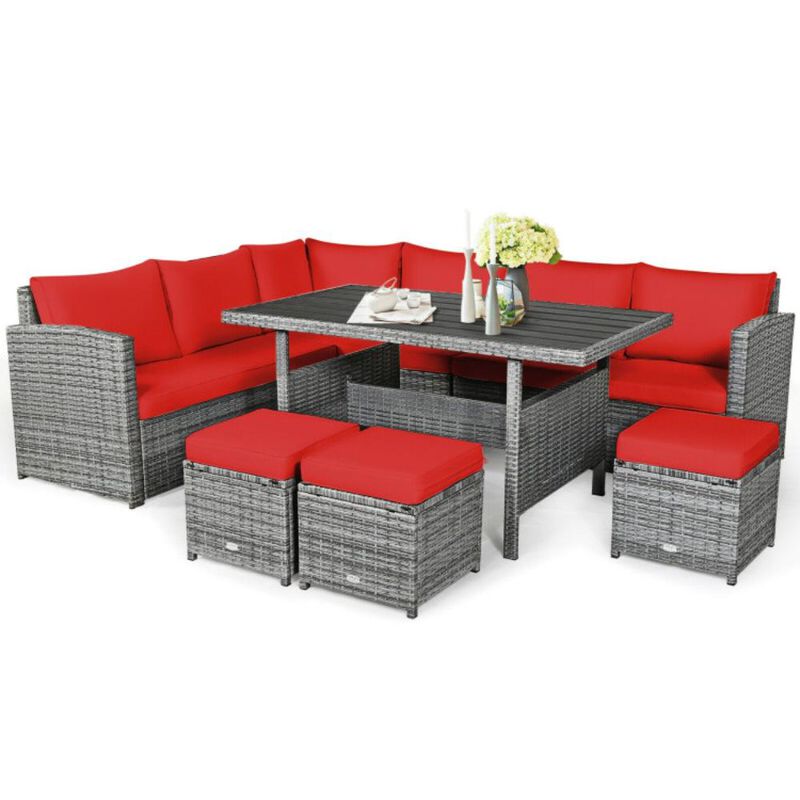Hivvago 7 Pieces Outdoor Wicker Sectional Sofa Set with Dining Table