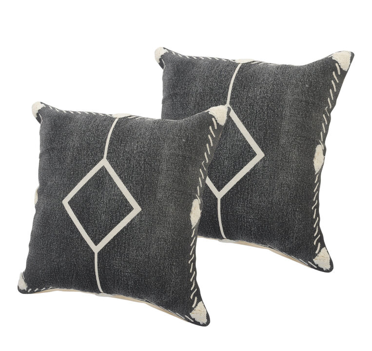 HomeRoots Set of Two 20" Black And Off White Diamond Cotton Throw Pillows