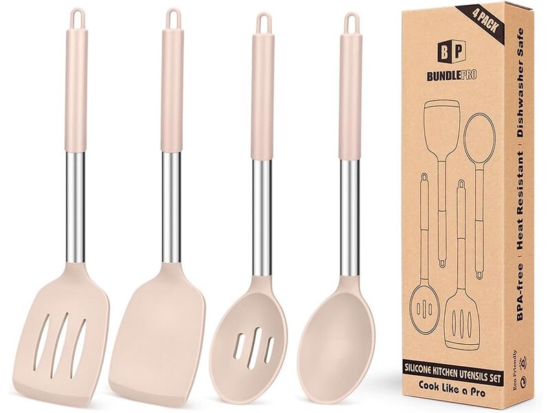 BUNDLEPRO Pack of 4 Silicone Cooking Utensils Set, Non Stick Large Solid Spatulas