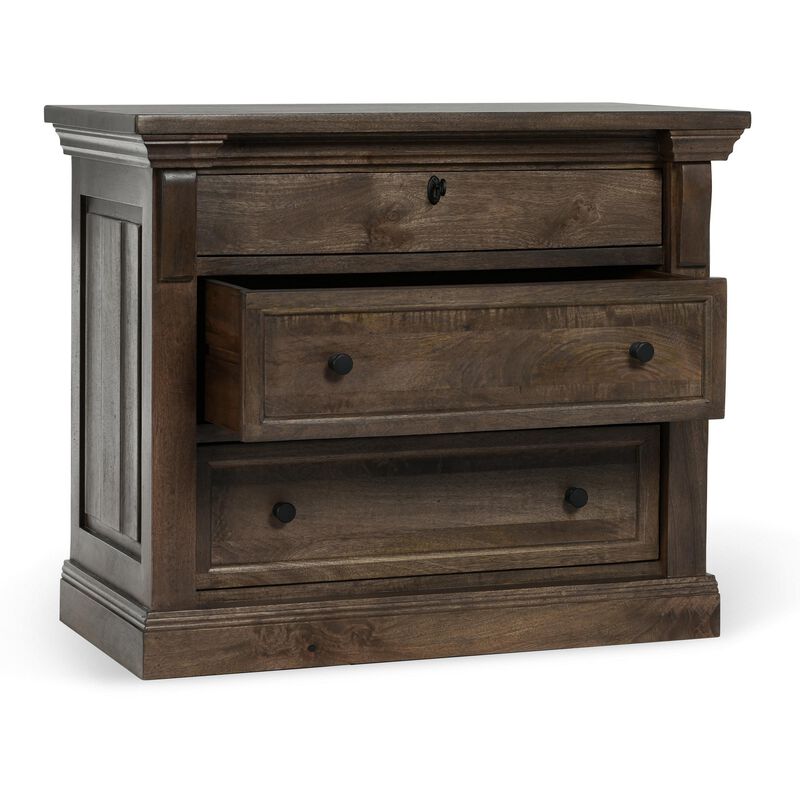 Adele Nightstand, 3 Drawers, Classic Cocoa Brown Mango Wood, 36 Inch - Benzara