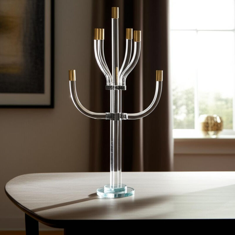 HomeRoots 23" Clear Gold And Silver Crystal Tabletop Candelabra Candle Holder image number 1