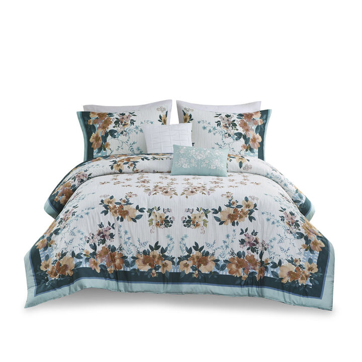 Gracie Mills Lemuel Shabby Chic Floral Cotton Comforter Set with Decorative Pillows