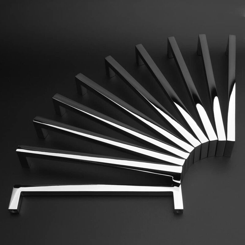 KOOFIZO Solid Square Bar Cabinet Handle - Chrome Furniture Pull, 6.3 Inch/160mm Screwhole Distance, 10-Pack for Kitchen Cupboard