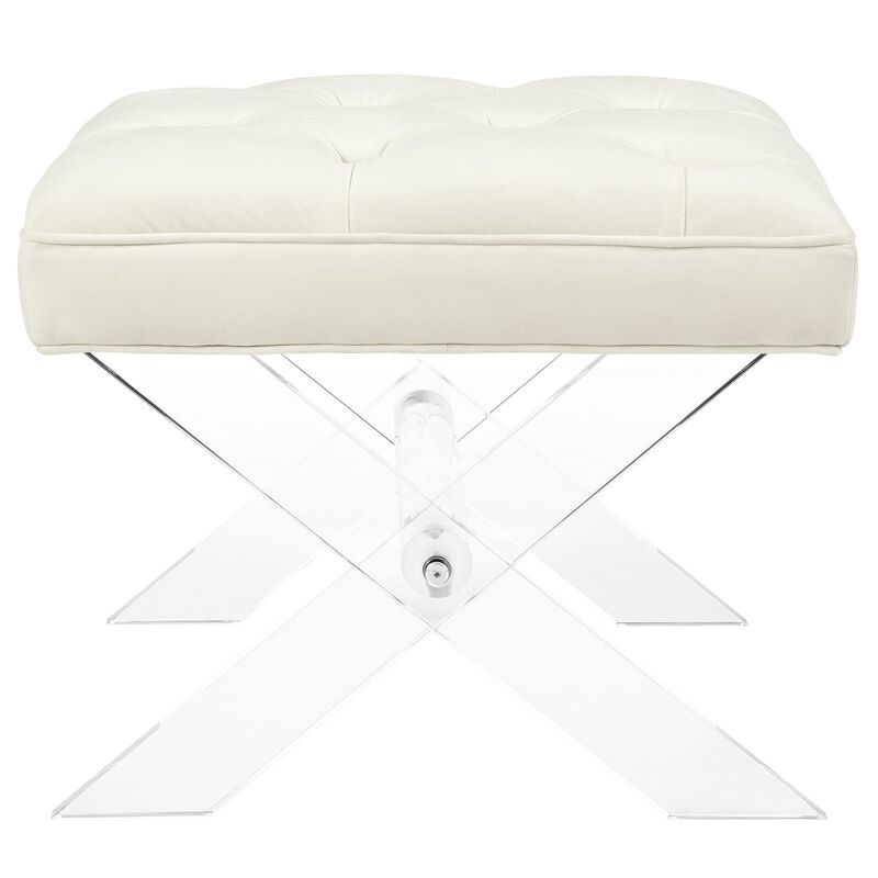 Modway Swift Acrylic X-Base Entryway Modern Bench With Tufted Fabric Upholstery in Ivory image number 1