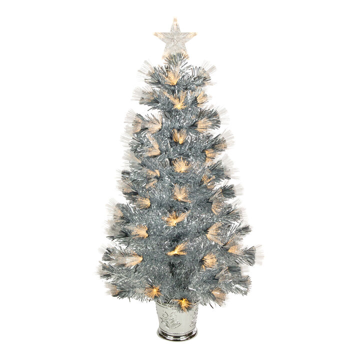 3' Pre-Lit Silver Fiber Optic Artificial Christmas Tree  Warm White Lights