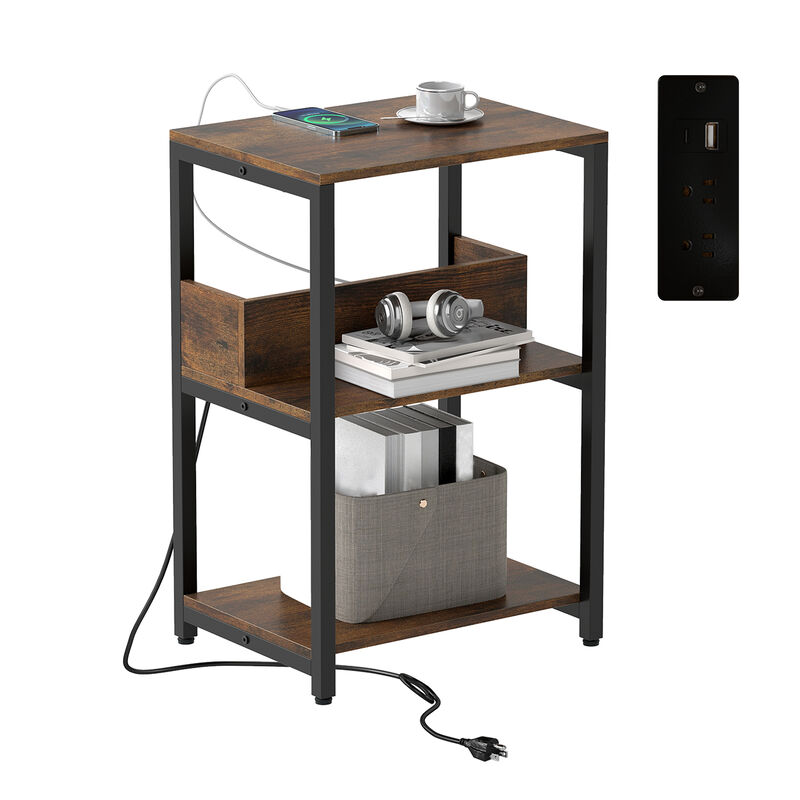 Modern End Table with Charging Station and Open Storage Shelves image number 3