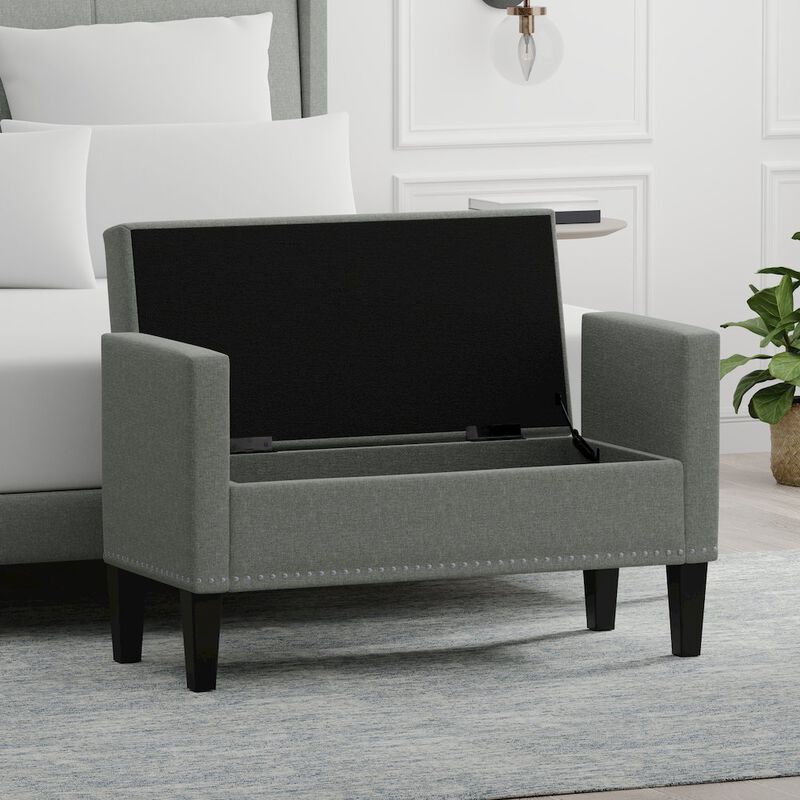 Rize Home 41.5 Storage Bench with Nailhead Trim - Stone (Light Gray) image number 5