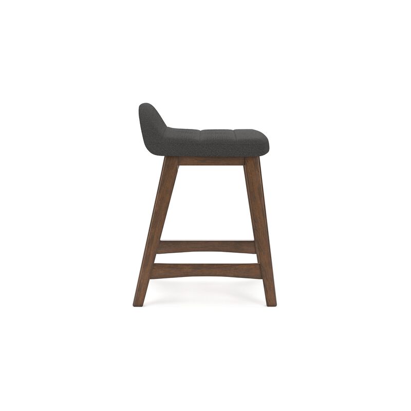 Jeyn Counter Stool with Footrest Set of 2, Brown Wood, Charcoal Gray - Benzara