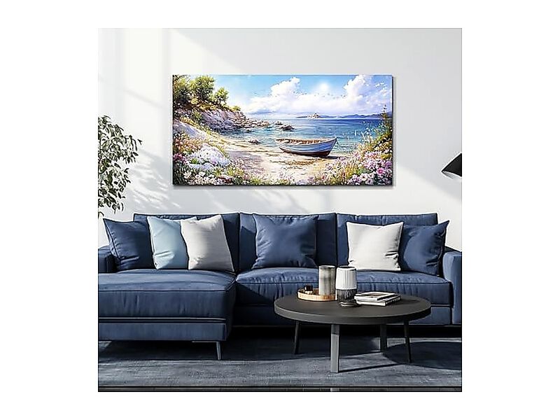 Canvas Wall Art Living Room Decor Bedroom Office Seaside Landscape Boat 20 X 40 image number 3
