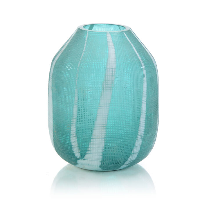 Aqua Green Etched Glass Vase I