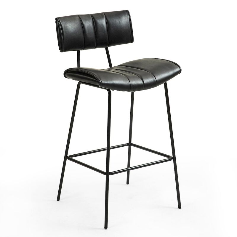 Glamour Home Set of 2 Belita Black Faux Leather Counter Stool with Black Metal Legs