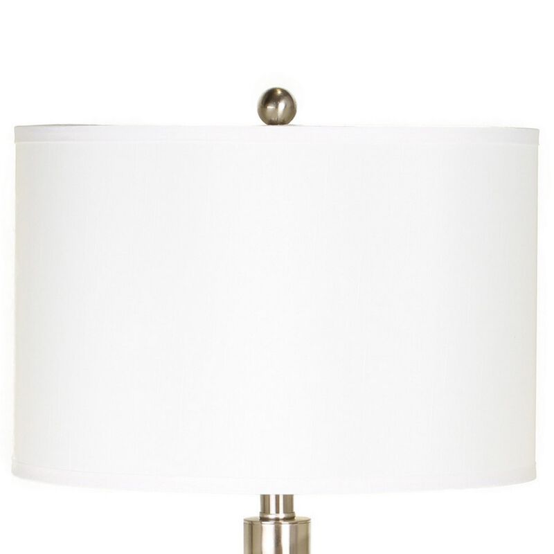 Metal Table Lamp with Fabric Drum Shade, Silver and White-Benzara