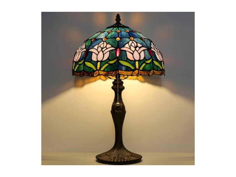 Tiffany Style Stained Glass Table Lamp For Living Room Bedroom Office Pink image number 1