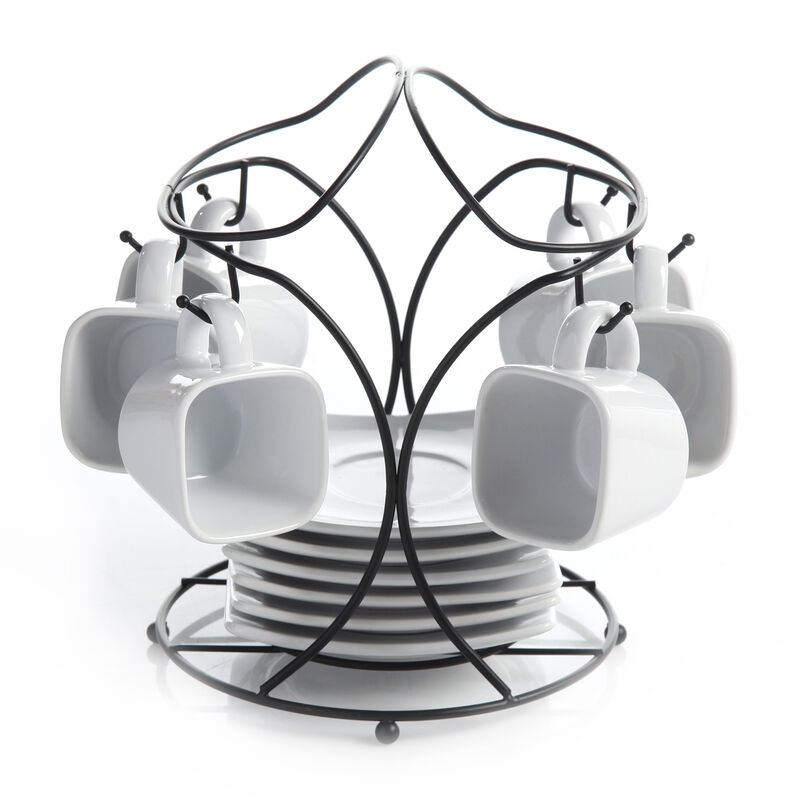 Gibson Elite Gracious Dining 13-Piece Porcelain Espresso and Saucer Set with Metal Rack image number 0