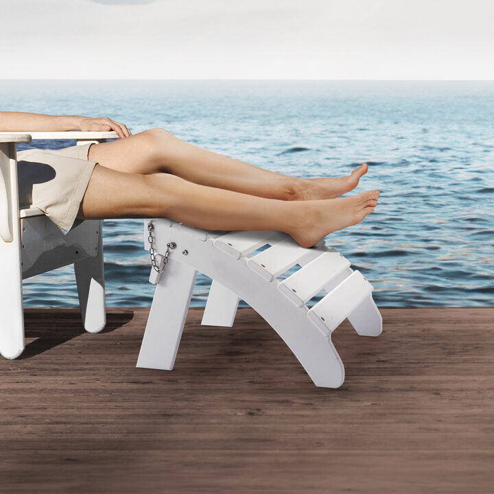 Outdoor Adirondack Ottoman, HDPE Plastic Foot Rest for Porch, Pool & Backyard - White