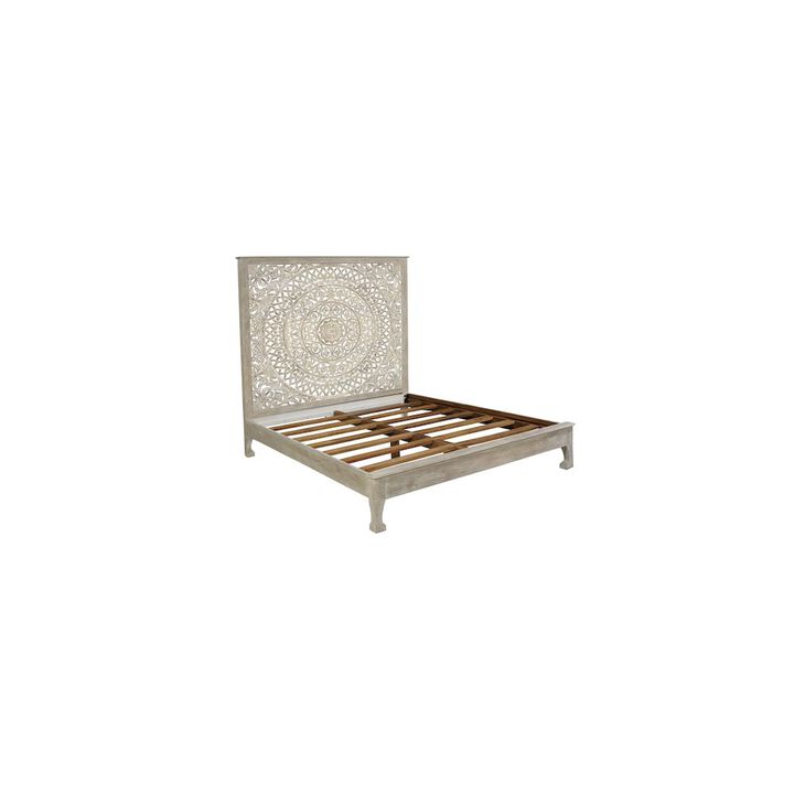 Taran Designs Auden Floral Carved Solid Wood King Panel Bed.