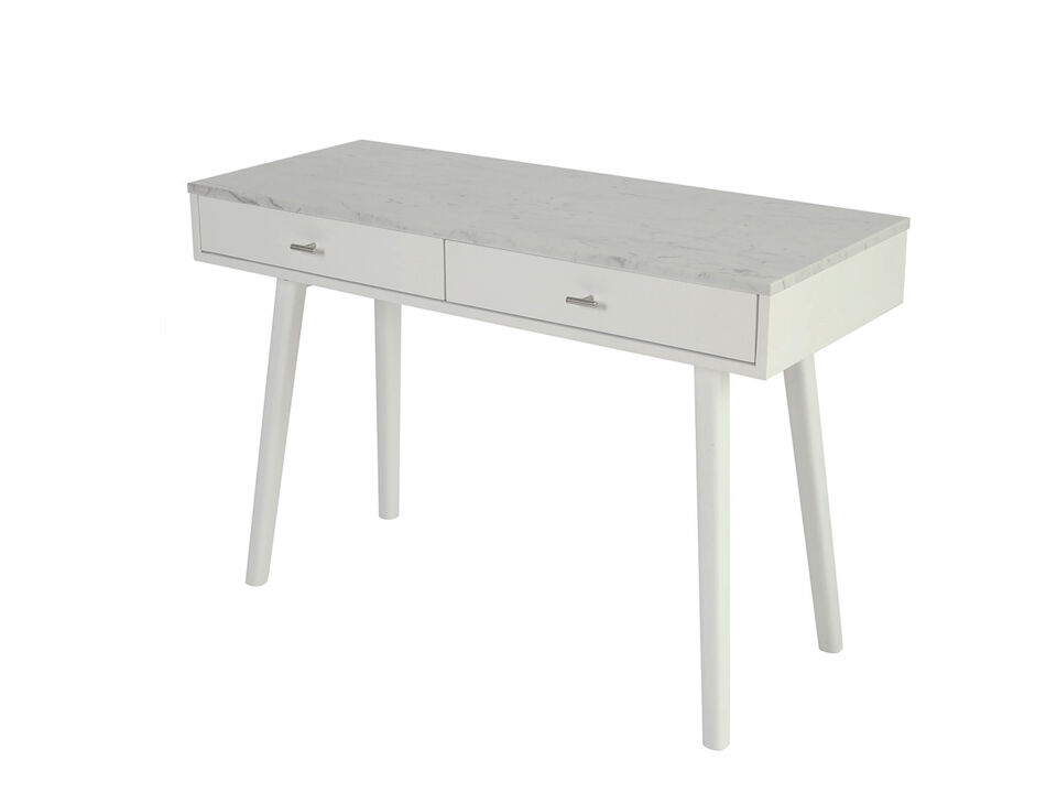 Viola 44"L x 18"W x 30"H Rectangular Italian Carrara White Marble Writing Desk with Legs