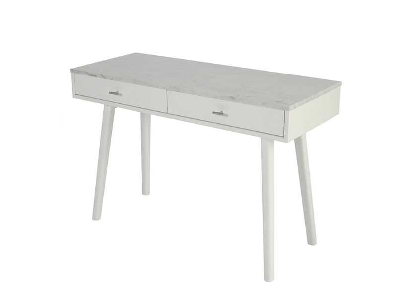 Viola 44"L x 18"W x 30"H Rectangular Italian Carrara White Marble Writing Desk with Legs