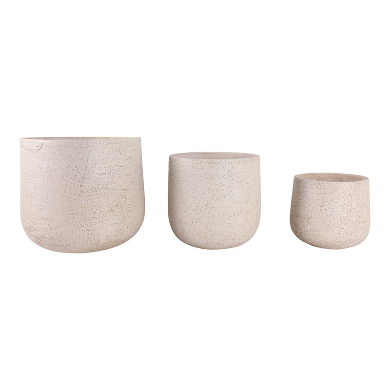 S/3 11/14/18" Resin Cement Texture Planters, Ivory image number 0
