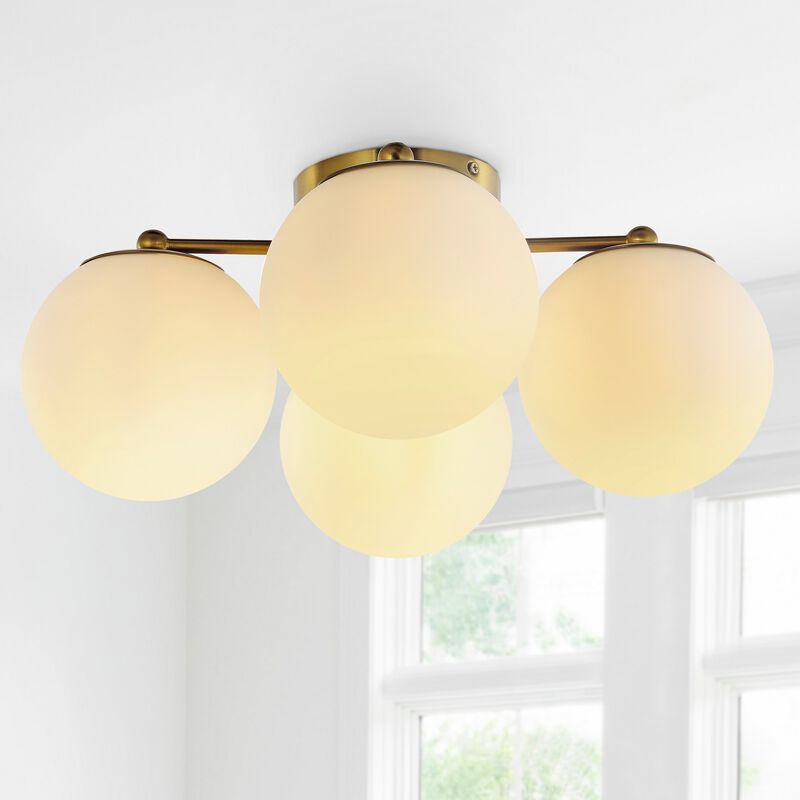 Orly 4-Light Bohemian Farmhouse Iron/Frosted Glass LED Semi Flush Mount