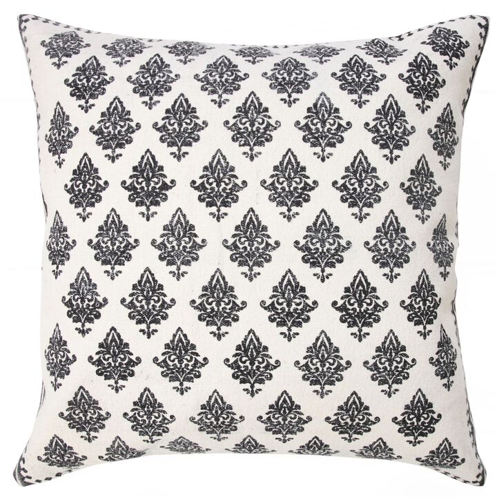 20" White and Black Floral Pattern Square Throw Pillow