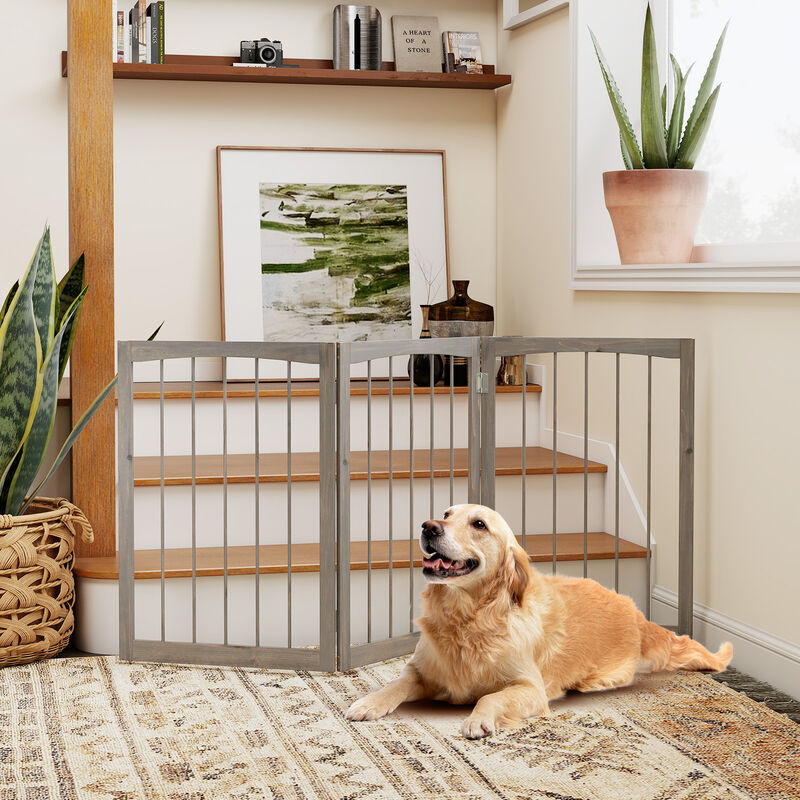 Tall Freestanding Pet Gate &ndash; Wooden Indoor Divider for Cats and Small Dogs image number 1