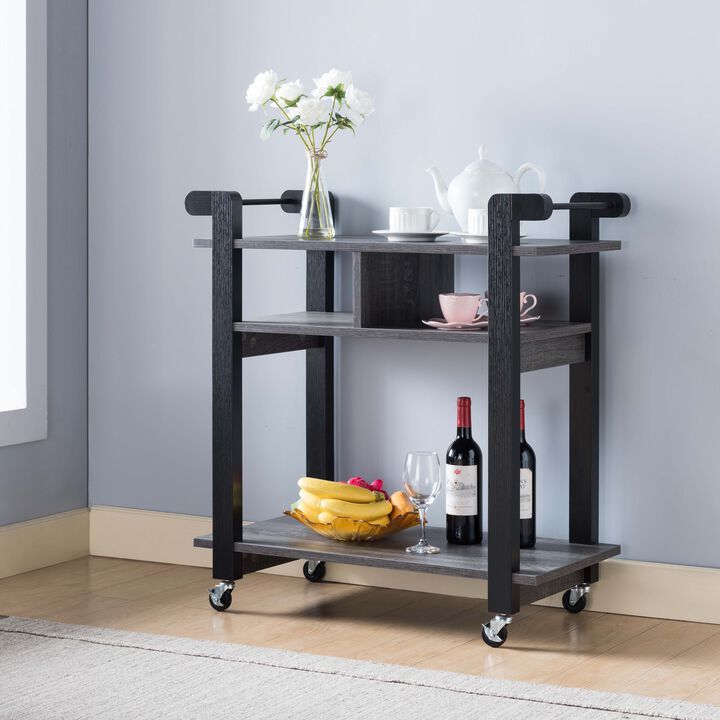 Distressed Grey & Black Kitchen Cart with 4 Wheels Storage and Display Unit