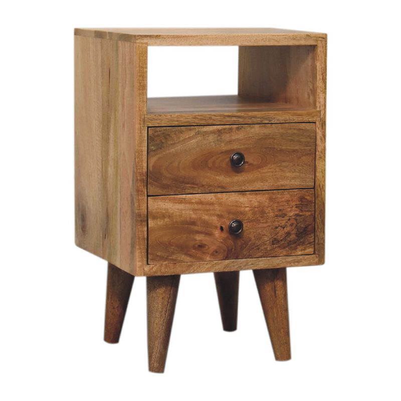 Mini Oak-ish Classic Open 2 Darwer Solid Wood Nightstand