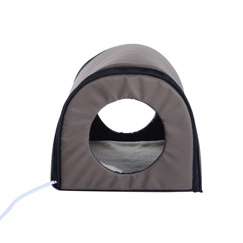 Warm Feline Retreat: Brown Elevated Waterproof Heated Outdoor Cat House