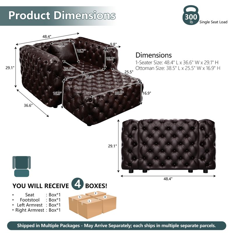 Whisen 48.4" Modern Modular Sofa with 1 Ottoman, Faux Leather Upholstered, for Living Room image number 9