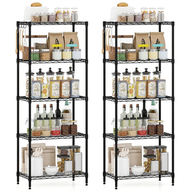 5 Tier Metal Storage Rack Set of 2 with V Shaped Wire Shelves for Home-Black image number 4