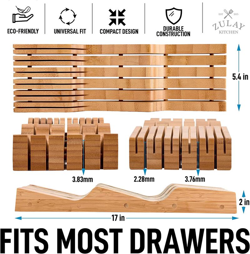 Bamboo Edge-Protecting Knife Organizer Block Holds Up To 11 Knives