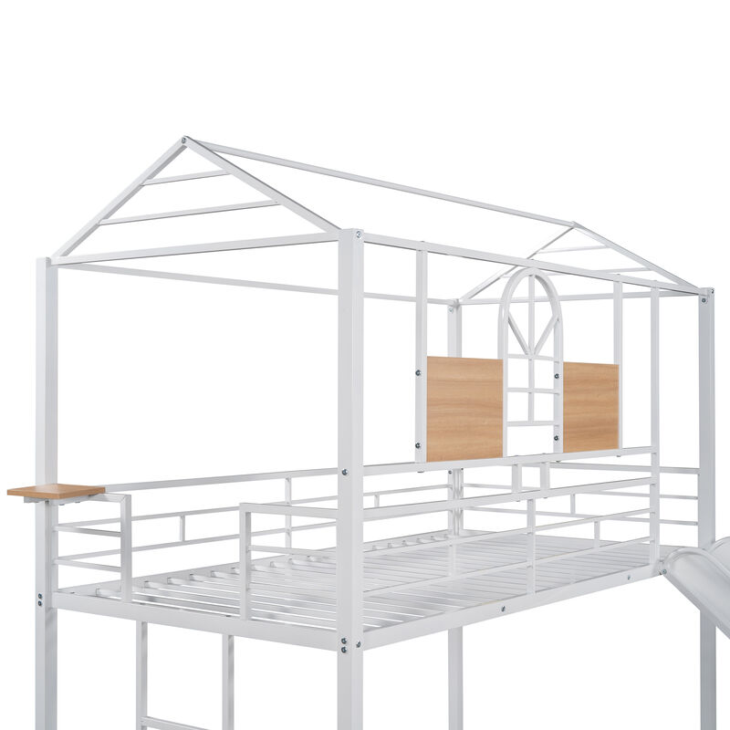 Whisen Twin Over Twin Metal Bunk Bed with Slide, Metal Playhouse for Kids Bedroom image number 8