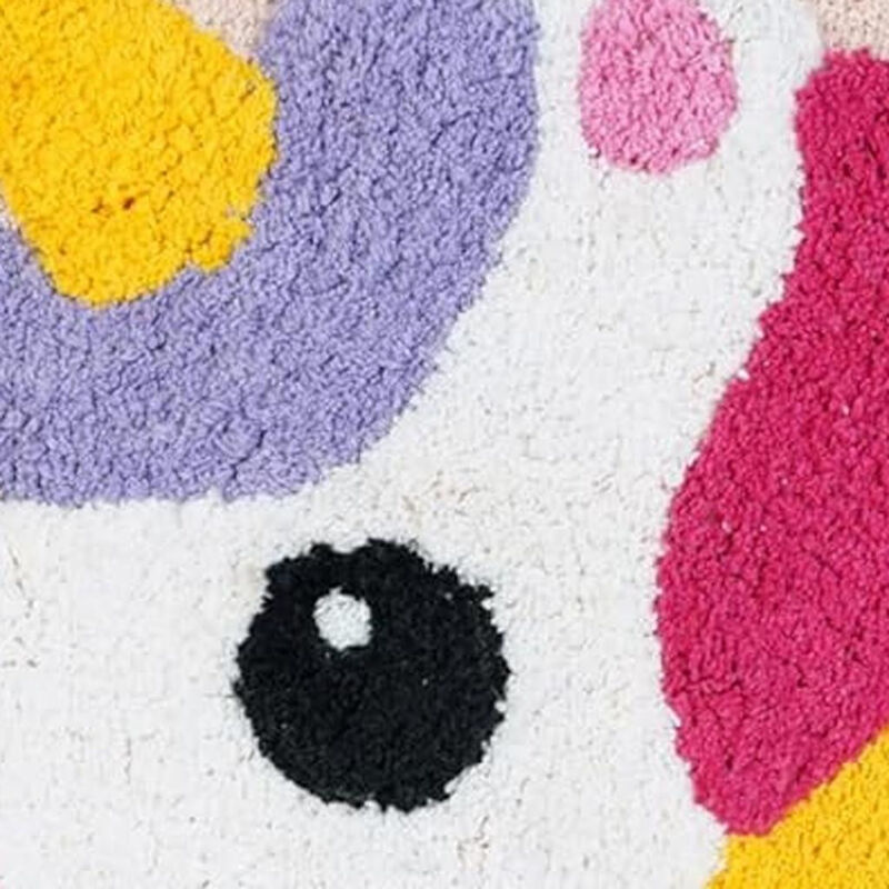 HomeRoots 32" Pink And Yellow Cotton Unicorns Youthful Bath Rug image number 4