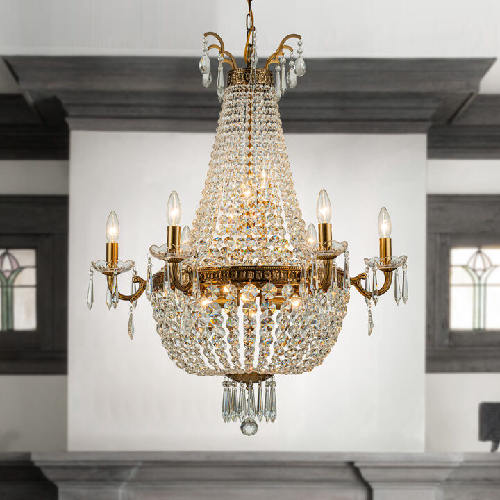 Classic Elegance 12-Light Antique Bronze Empire Crystal Chandelier
