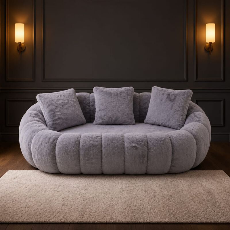 GOODSILO Floral-Shaped Ultra-Soft Faux Fur Two-Seater Sofa Plush Beanbag Lounge Chair for Living Room Bedroom image number 2