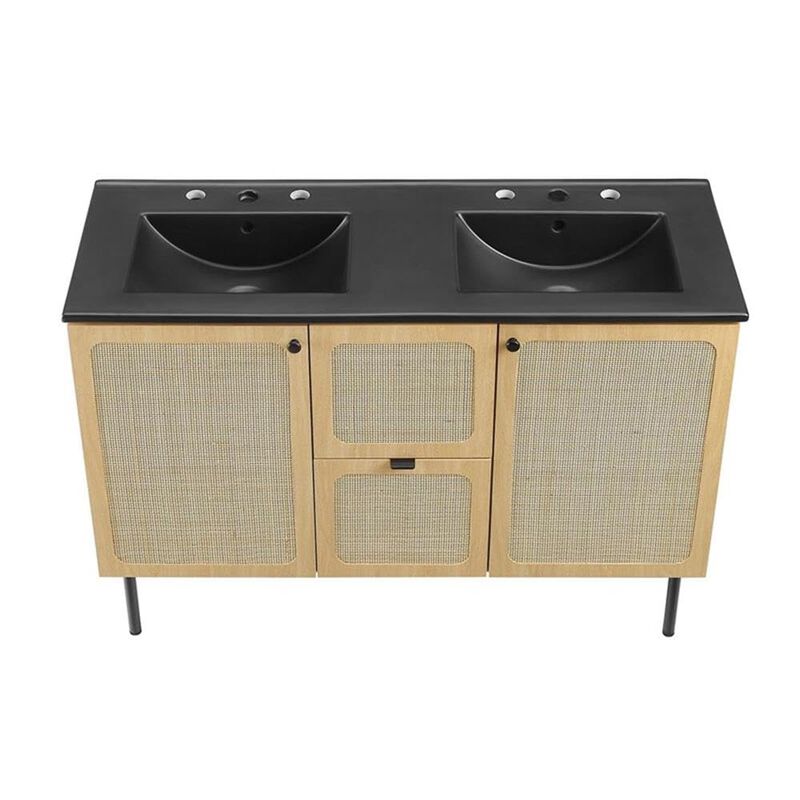 Modway Chaucer 48 Bathroom Vanity in Oak Black with Dual Ceramic Sink Basin, 48 Inches Double image number 4