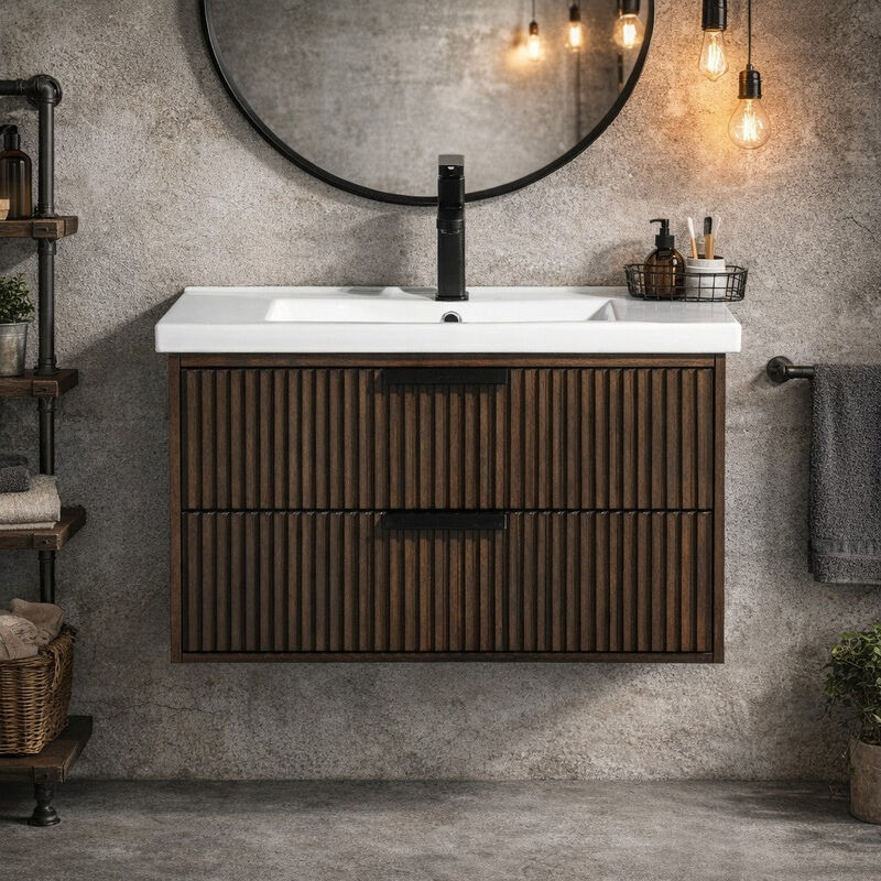 Diego 30" Floating Bathroom Vanity Walnut image number 2